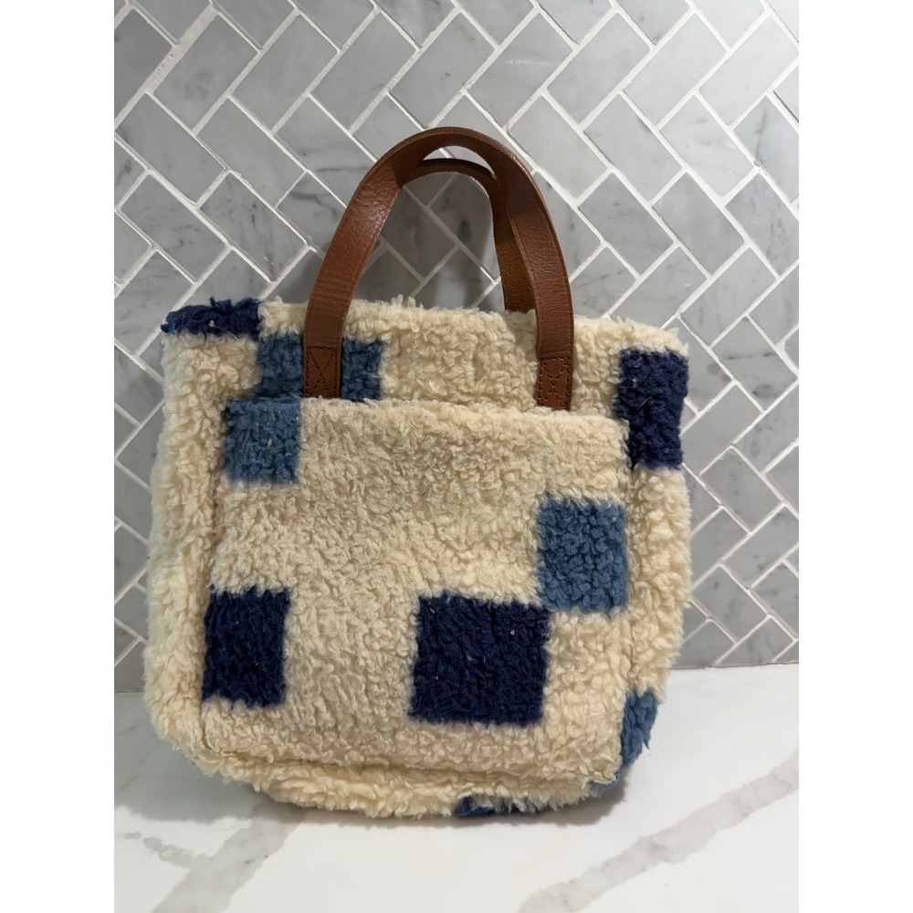 Madewell Multicolor Check Small Transport Tote High Pile Fleece Handbag Autumn
